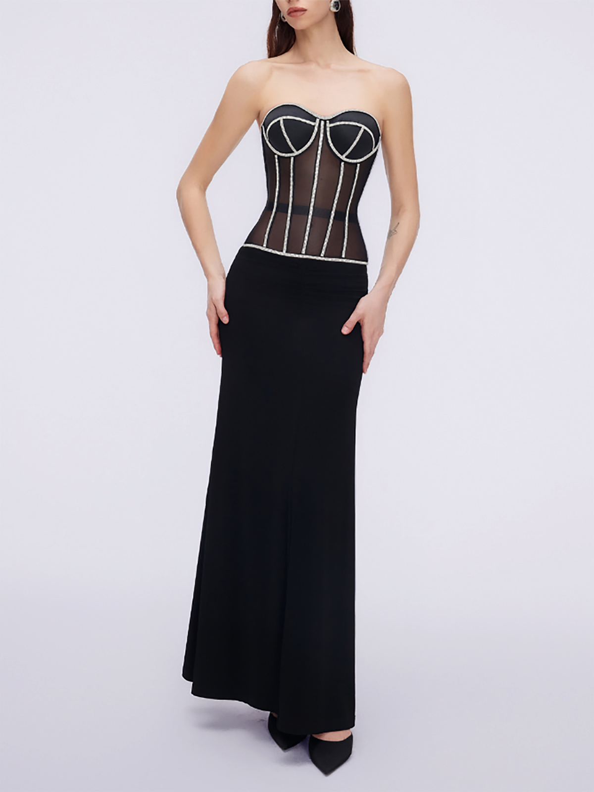 Paisley Rhinestone Corset - Black