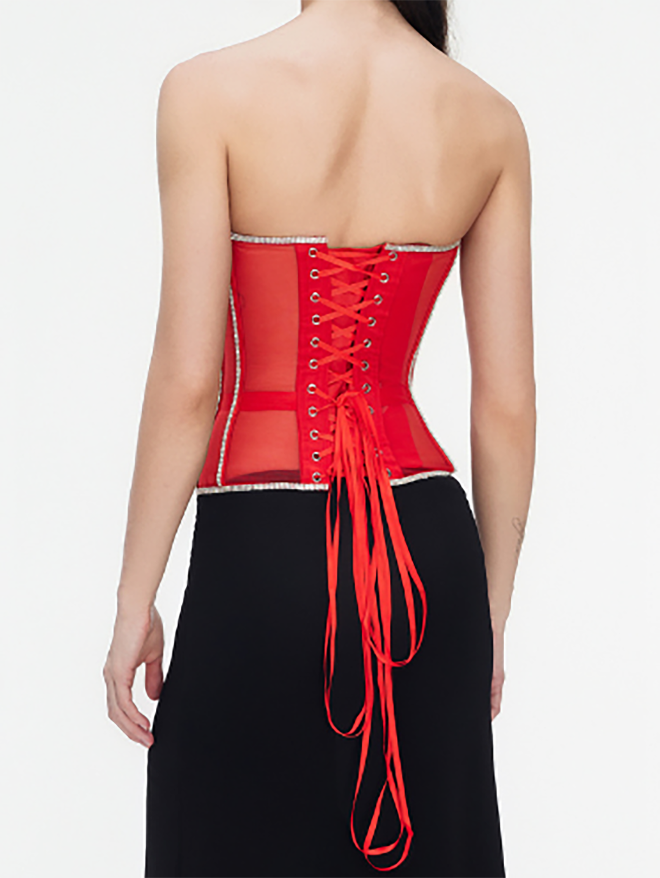 Paisley Rhinestone Satin Corset In Red