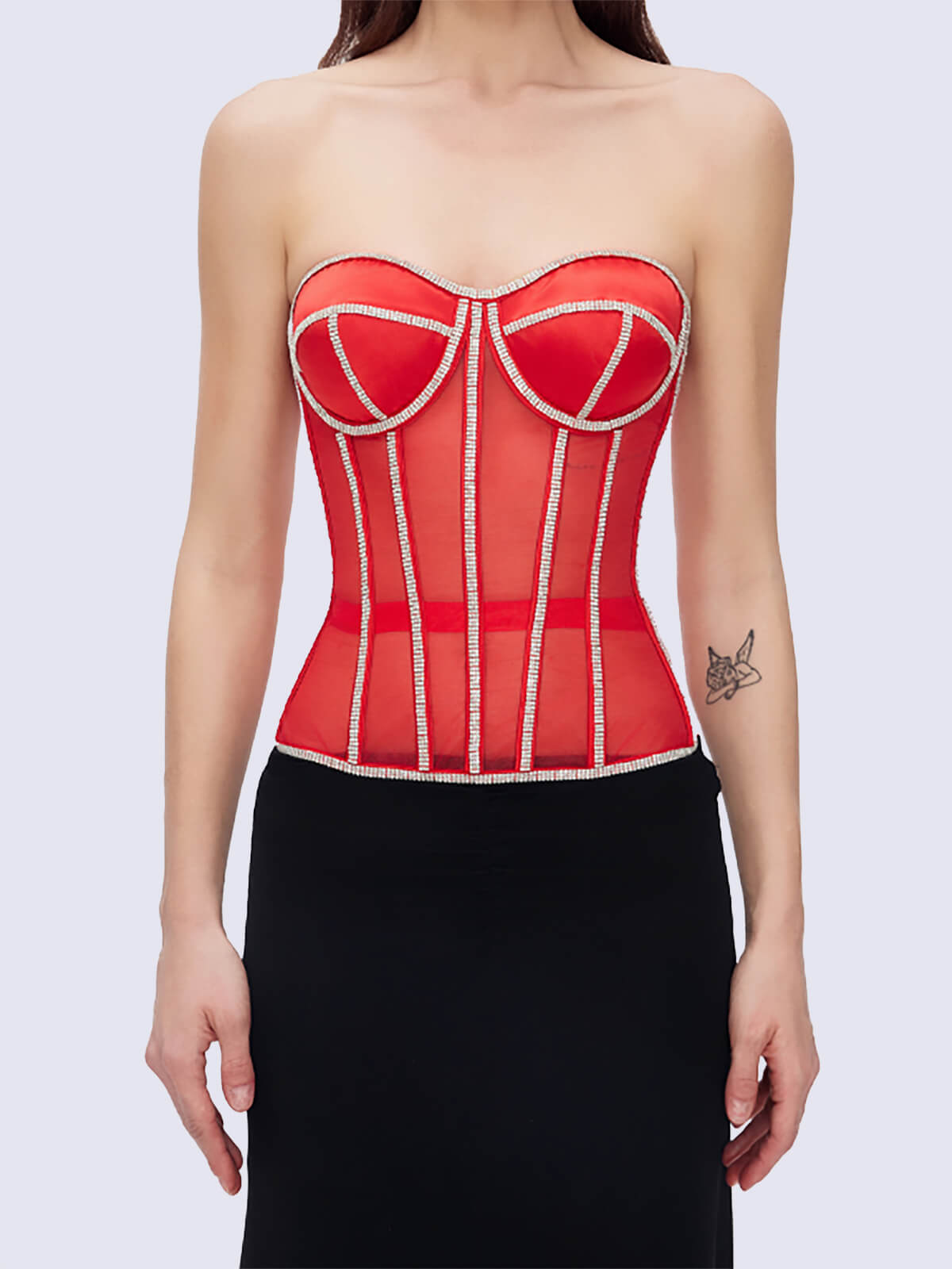 Paisley Rhinestone Corset - Red