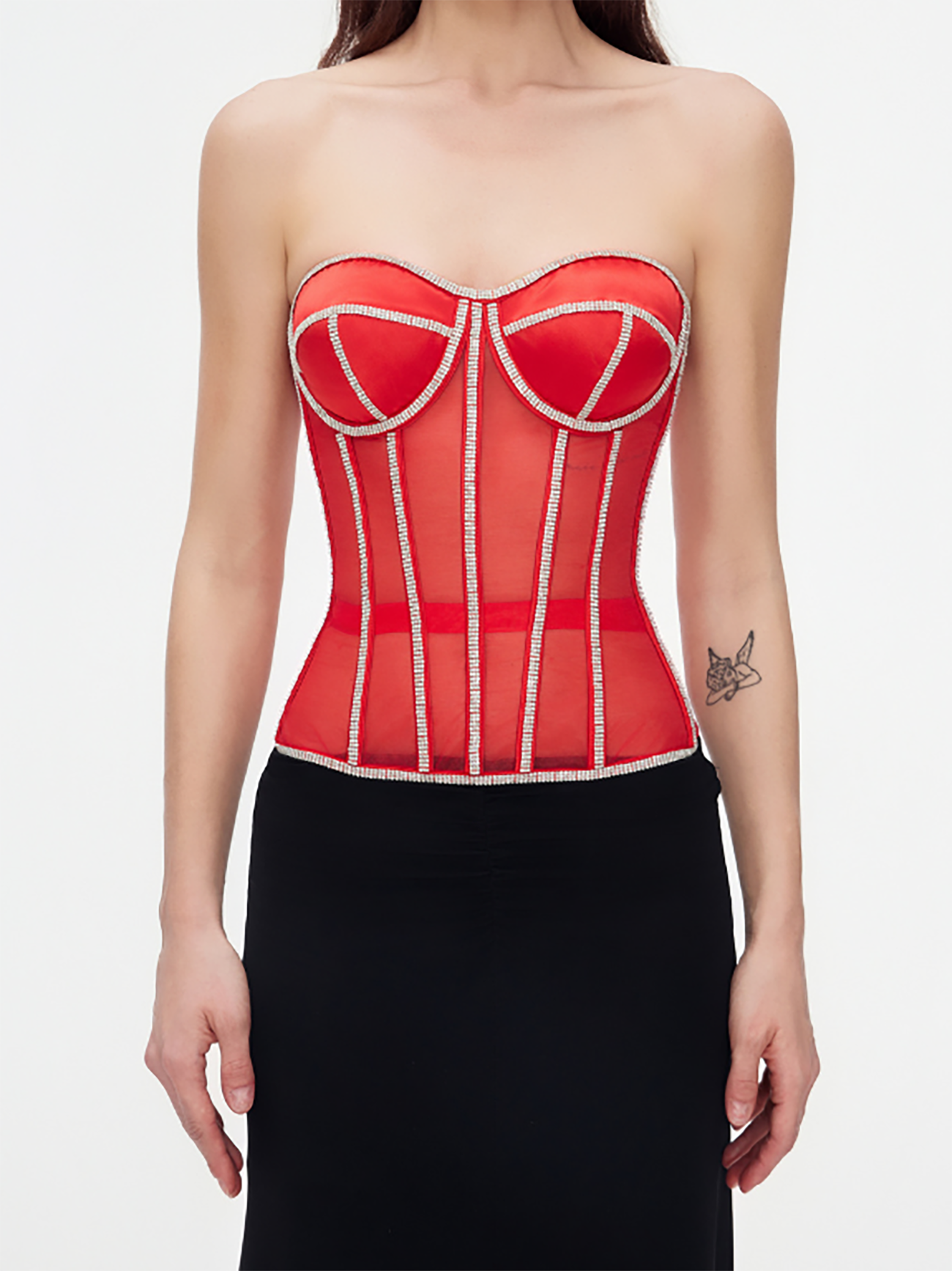 Paisley Rhinestone Satin Corset In Red