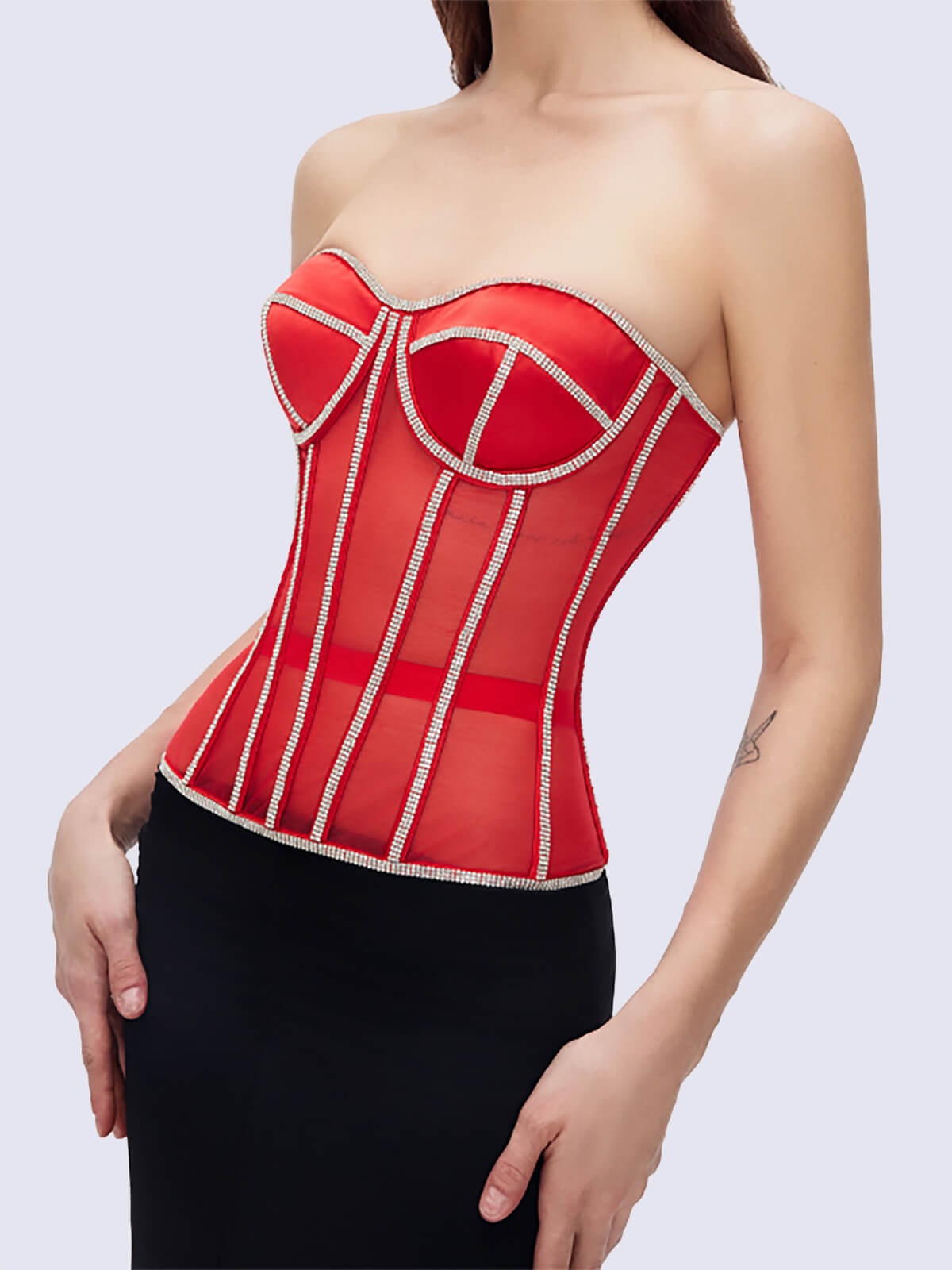 Paisley Rhinestone Corset - Red