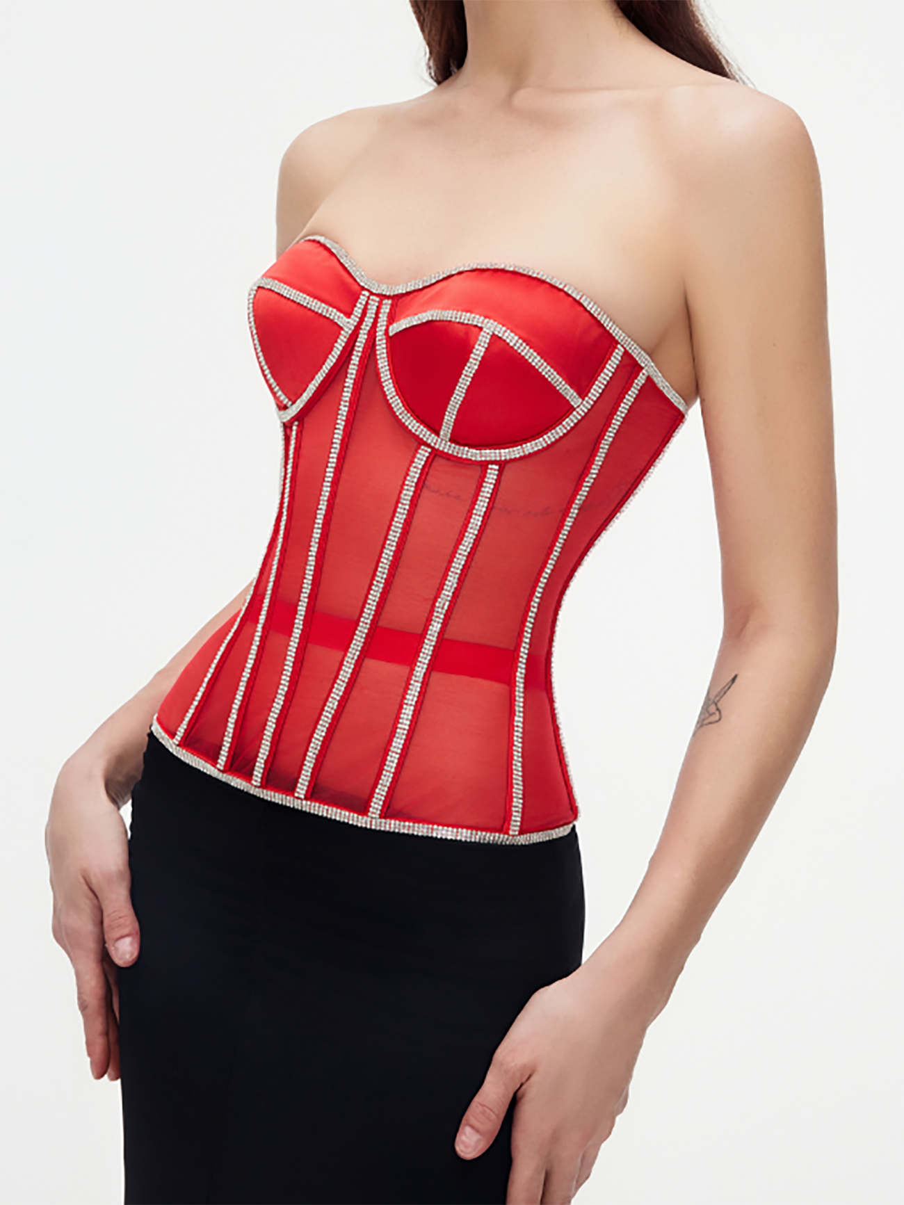 Paisley Rhinestone Satin Corset In Red