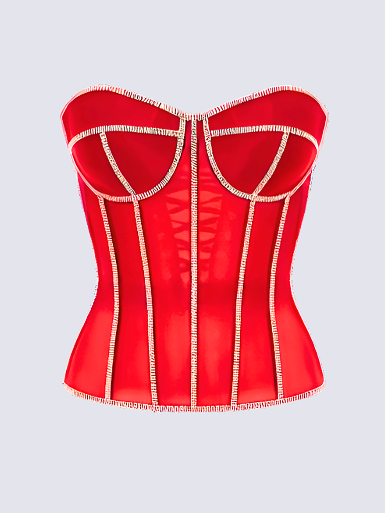 Paisley Rhinestone Satin Corset In Red