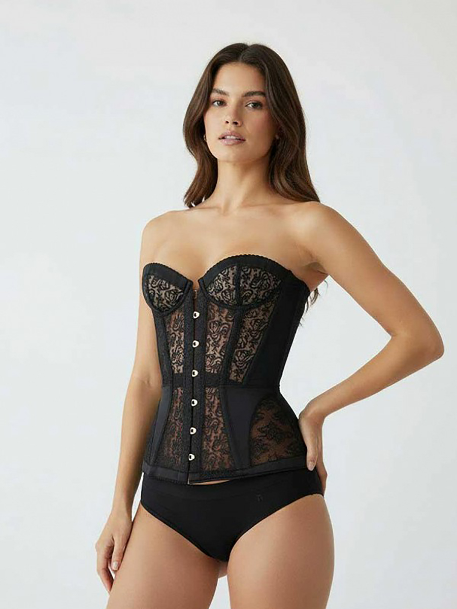 Sadie Embroidery Corset - Black