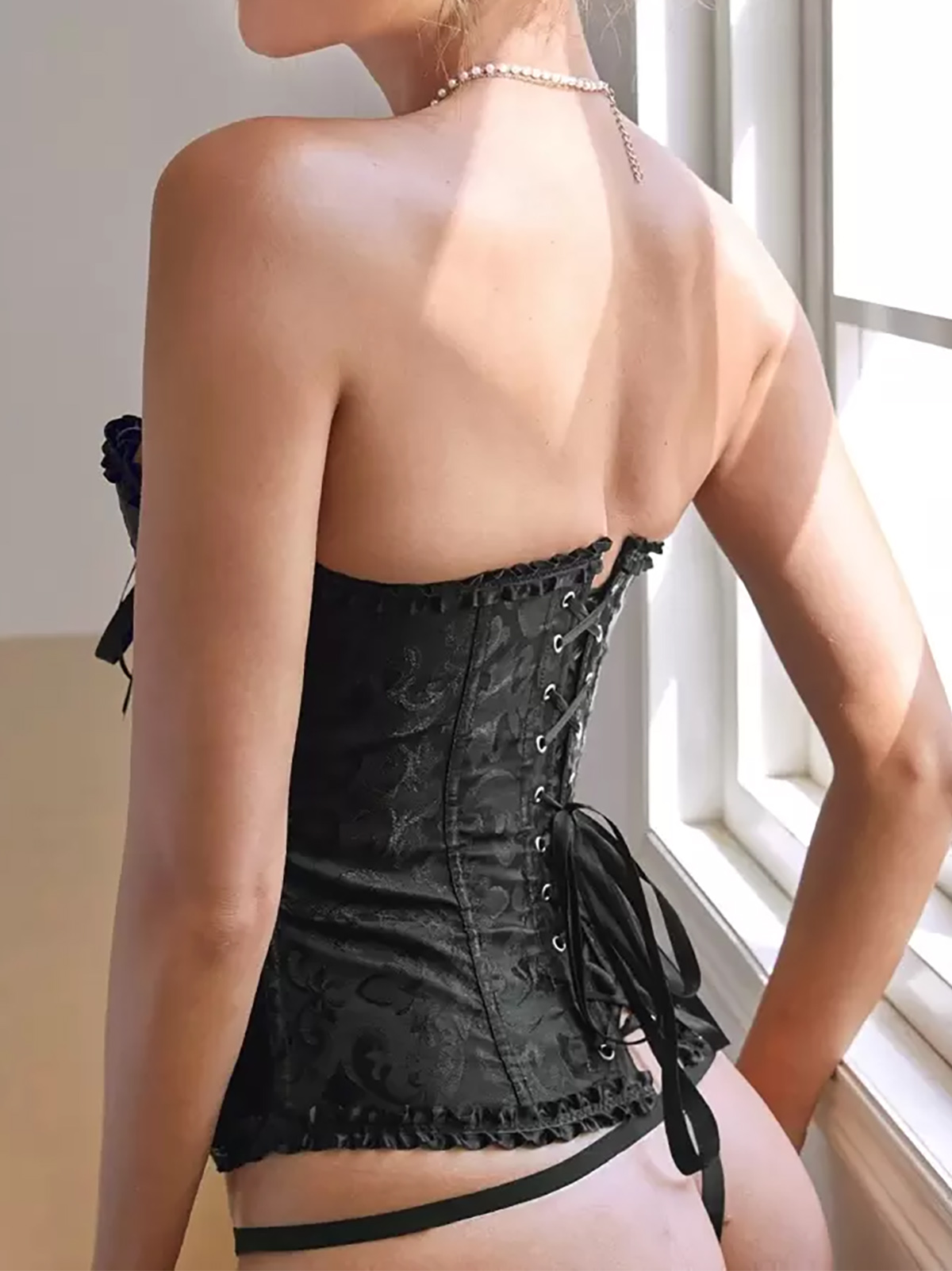Tatum Jacquard Corset - Black