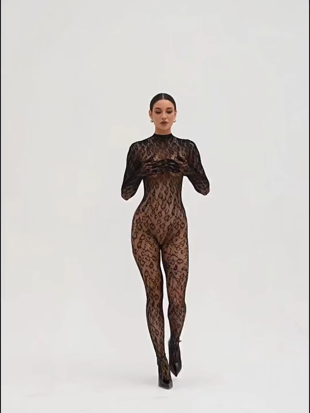 Amirah Leopard Catsuit - Black