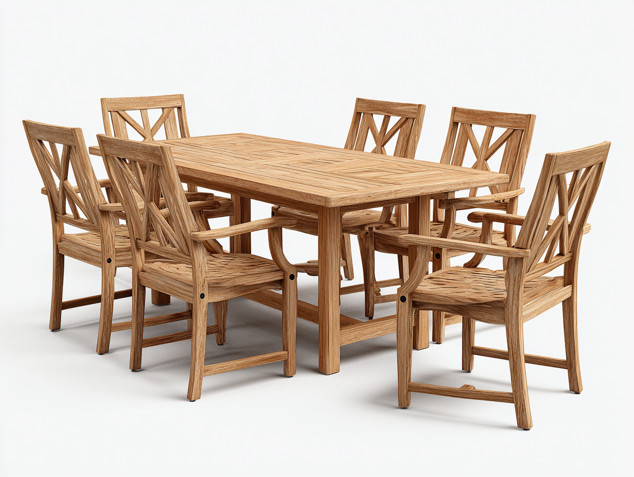 Conjunto de comedor de jardín madera maciza 180x90x75 cm color natural para jardín y terraza - diseño rústico-Cottagohut