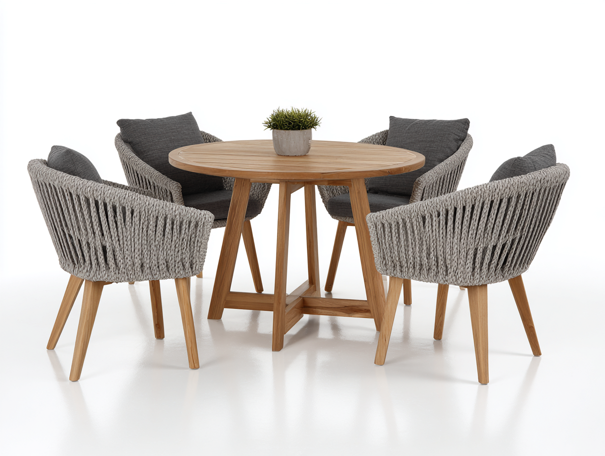Conjunto de comedor de jardín mesa redonda madera maciza 120x120x75 cm gris natural para jardín y terraza - diseño moderno-Cottagohut