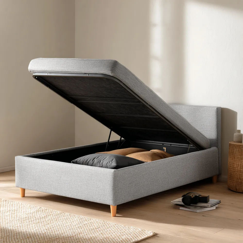 Stoff Stauraumbett 200x140 cm - Hellgrau