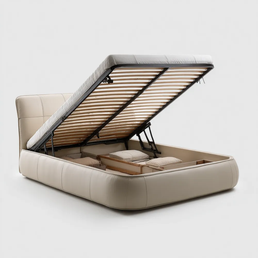 Stauraumbett aus Kunstleder und Holz 180x200 cm - Beige