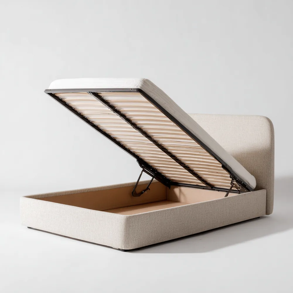 Leinen-Polsterbett mit Stauraum 200x160x90 cm - Creme