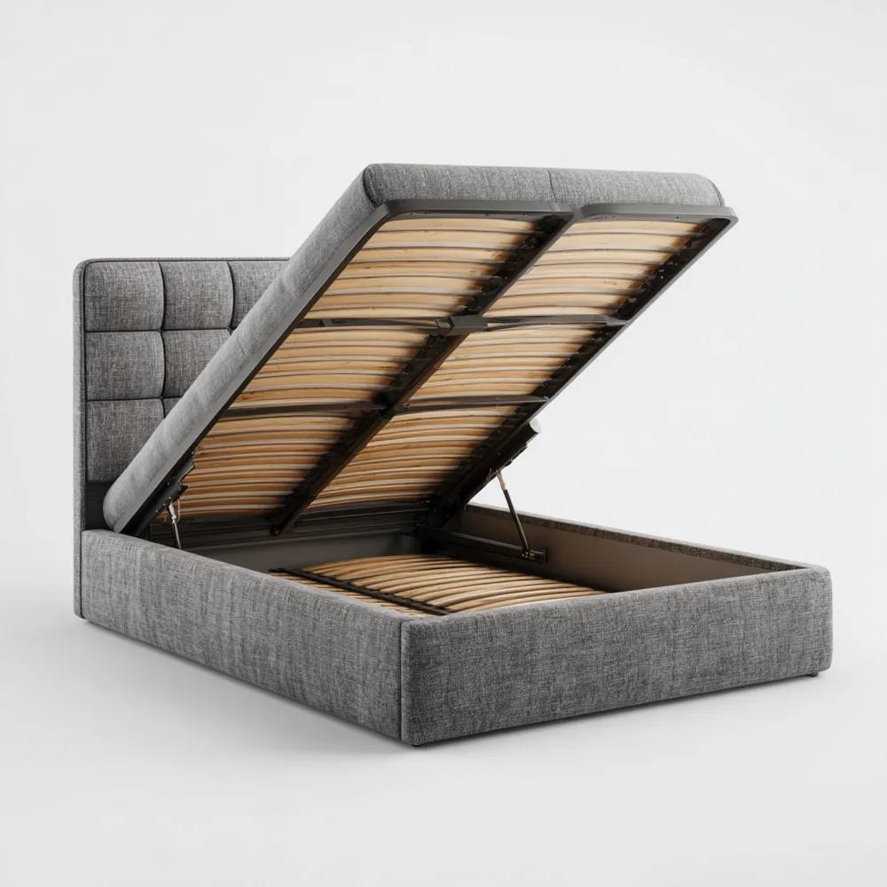 Stoffbettgestell mit Stauraum Hellgrau 180 x 200 cm