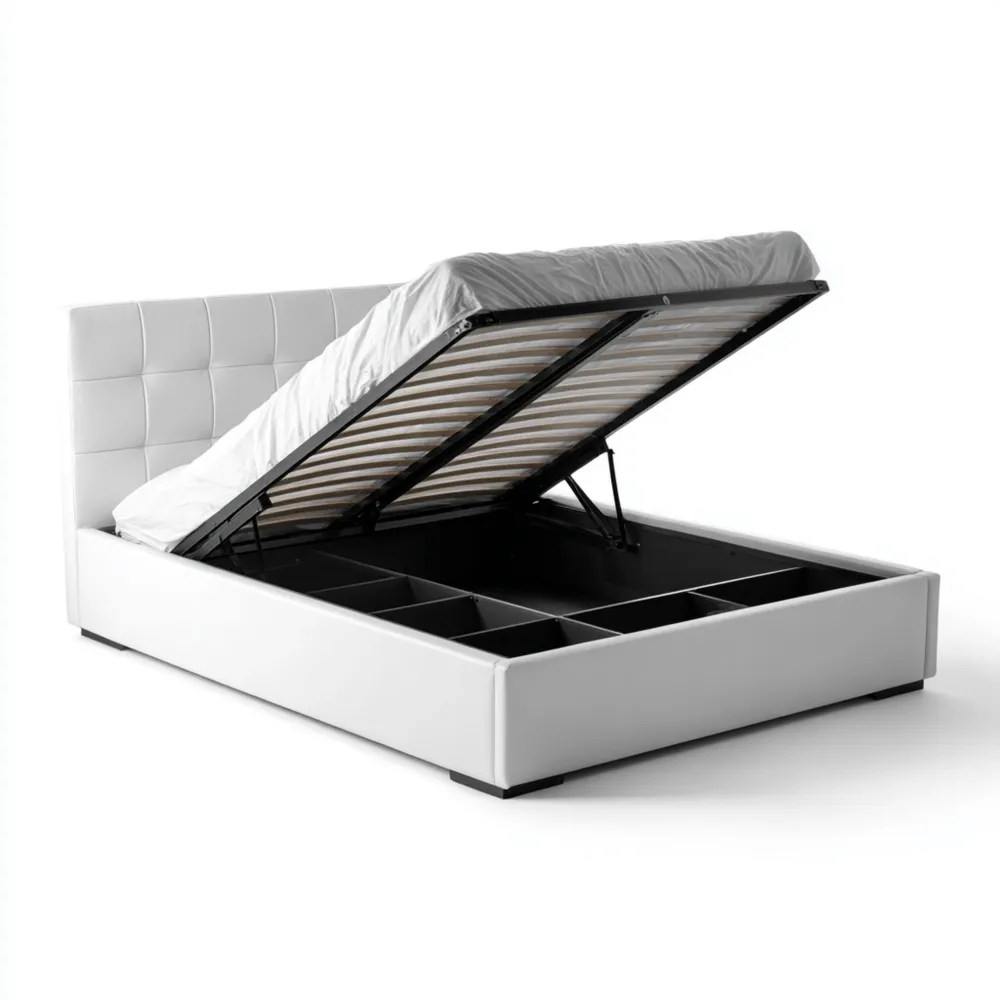 Kunstleder Bettgestell mit Stauraum 160x200 cm - Weiß
