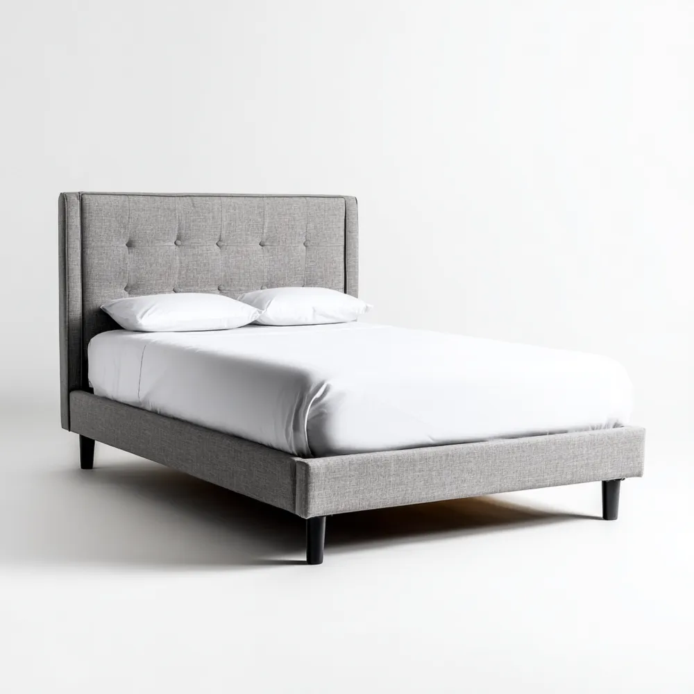 Hellgraues Stoffbett mit Holzstruktur 200x160 cm