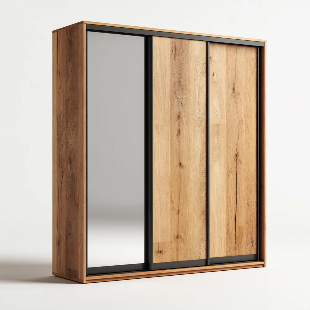 Kleiderschrank mit Schiebetüren aus Eiche und Spiegelglas