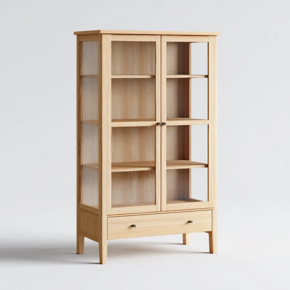 Vitrine Holz mit Sicherheitsglas - Natur - 180x80x40 cm