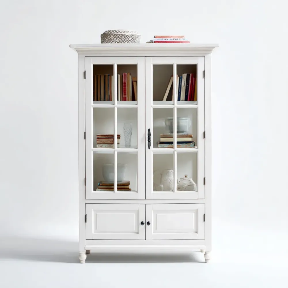 Vitrine Holz mit Glas 120x40x200 cm - Weiß