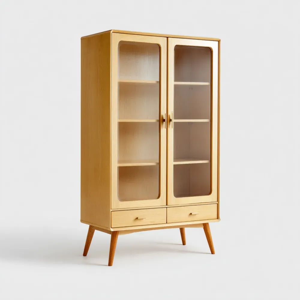 Vitrine aus Holz mit gehärtetem Glas - Eichenoptik - 200 cm hoch