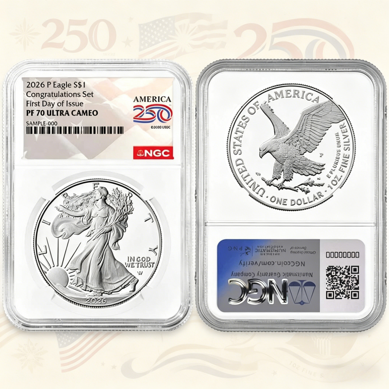 2026-P Proof $1 American Silver Eagle Congratulations Set - Rare 250th Anniversary Collectible