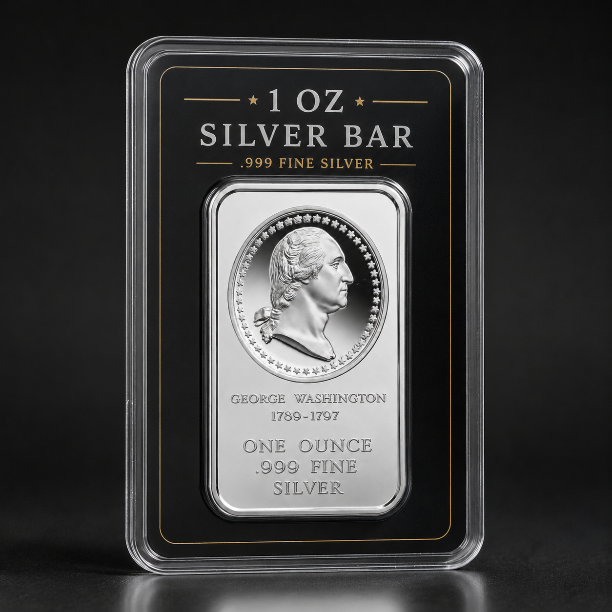 George Washington One Ounce Silver Art Bar - Presidential Cameos
