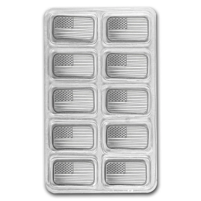 1 oz Silver Bar - American Flag Design (Eagle Back)