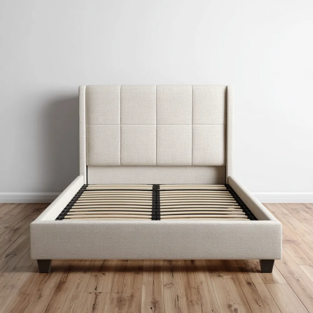 Bettgestell Leinenstoff 140x200x100 cm – Beige