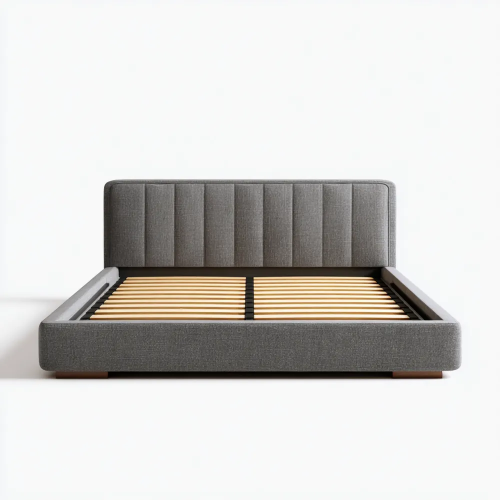 Polsterbett Holz und Stoff 160x200 cm - Dunkelgrau