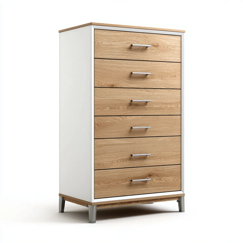 Kommode 60x40x120 cm Metall und Holz - Weiß/Eiche