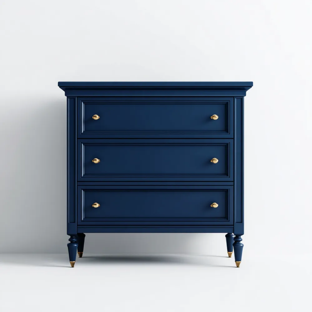 Holzkommode Marineblau mit Goldgriffen