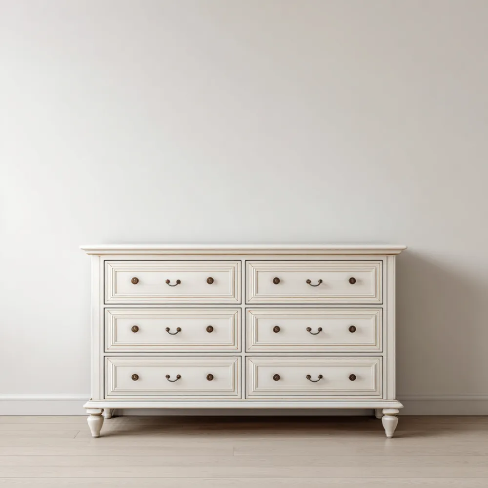 Kommode Holz 120x45x85 cm 6 Schubladen - Cremeweiß