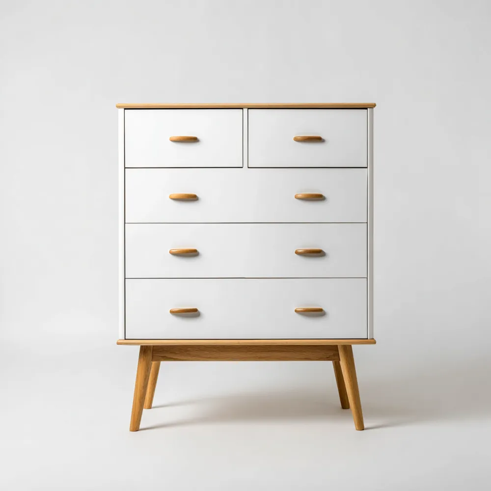 Holzkommode mit 5 Schubladen – Weiß/Natur