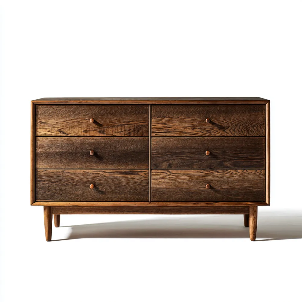 Holz Kommode Eiche mit 6 Schubladen Dunkelbraun