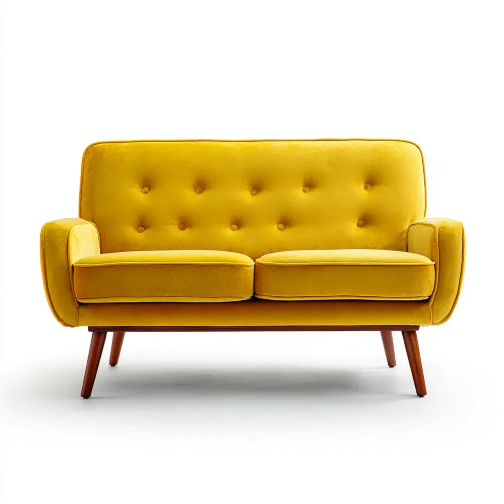 Zweisitzer Sofa Samtstoff mit Holzbeinen - Senfgelb