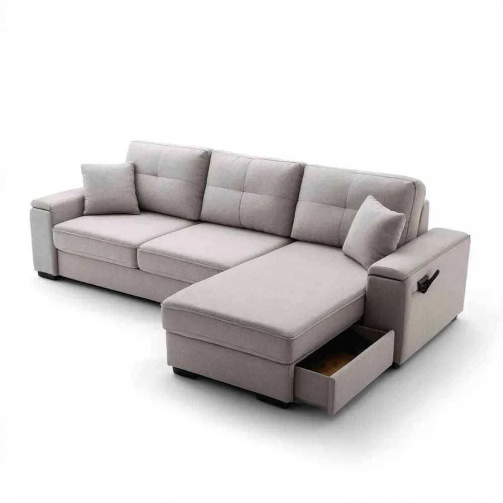 Ecksofa Stoff hellgrau mit Stauraum