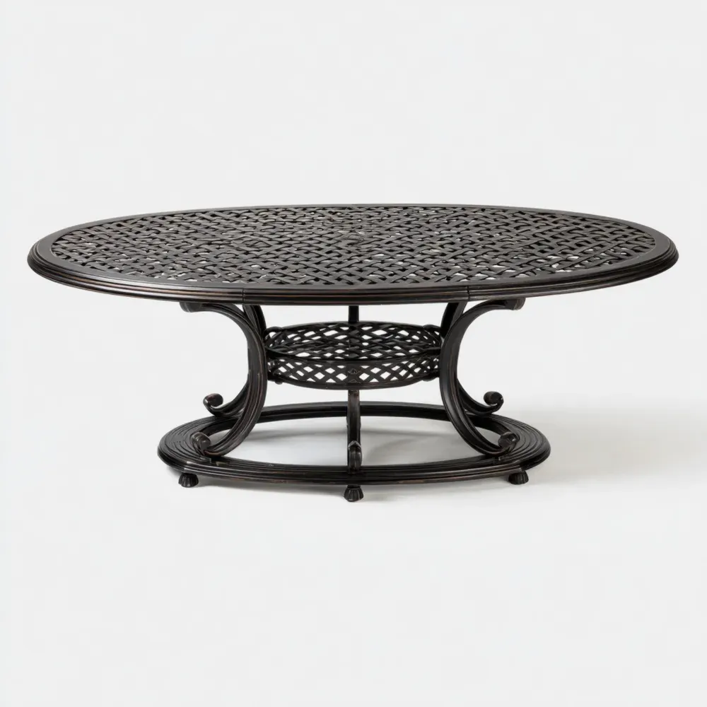 Ovaler Couchtisch aus Aluminium Gittermuster Schwarz