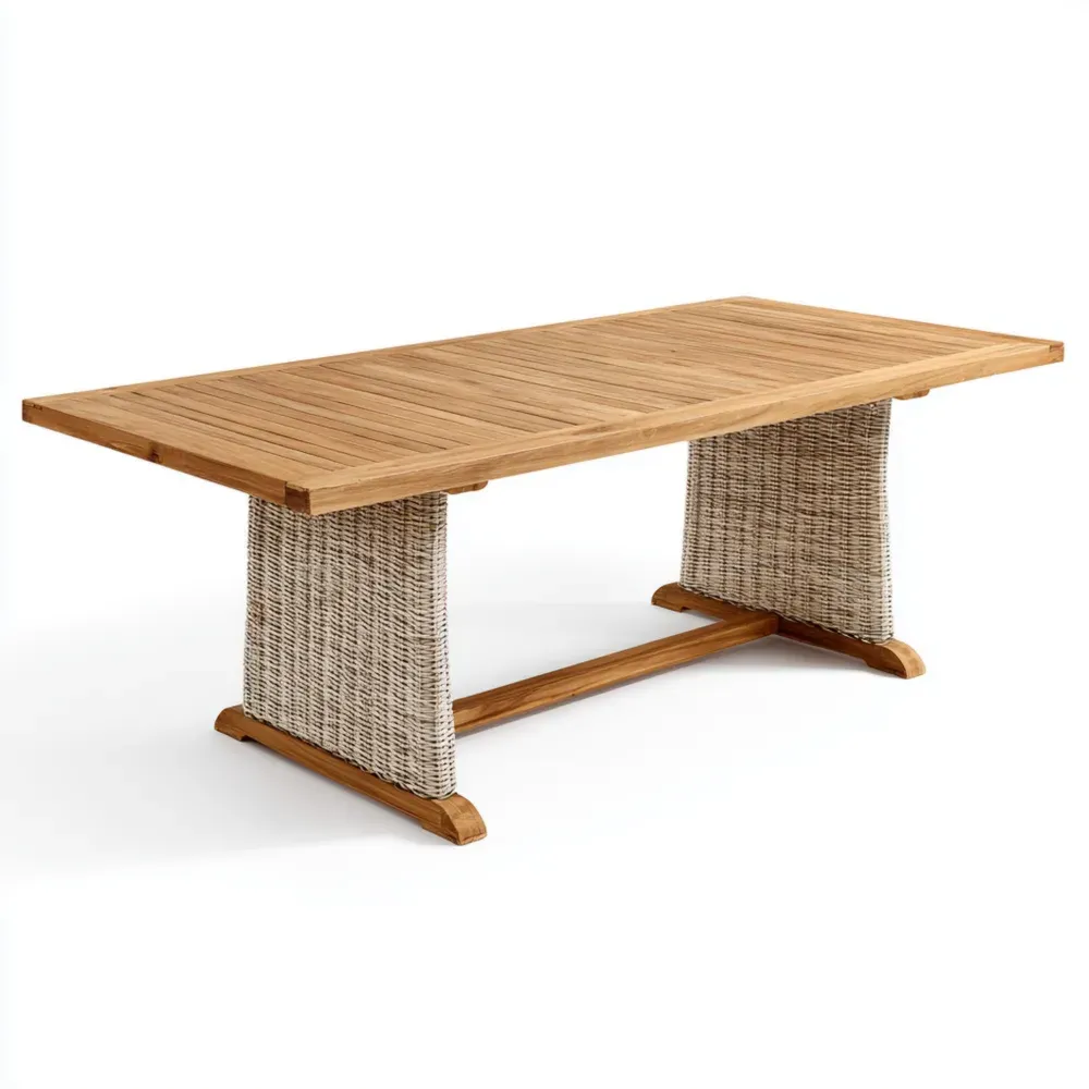 Esstisch Teakholz mit Geflecht 200x100x75 cm - Natur