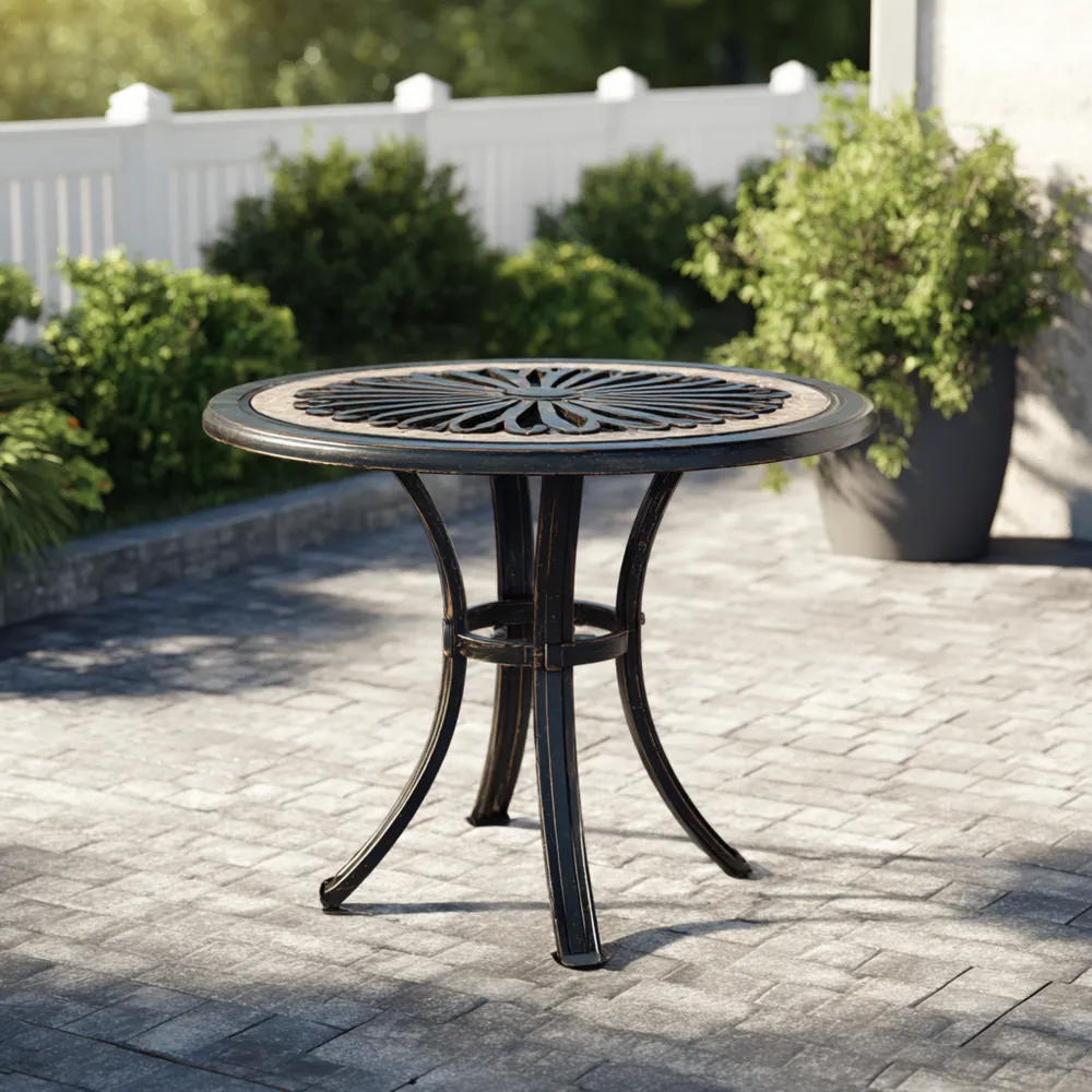 Runder Metall-Gartentisch Schwarz