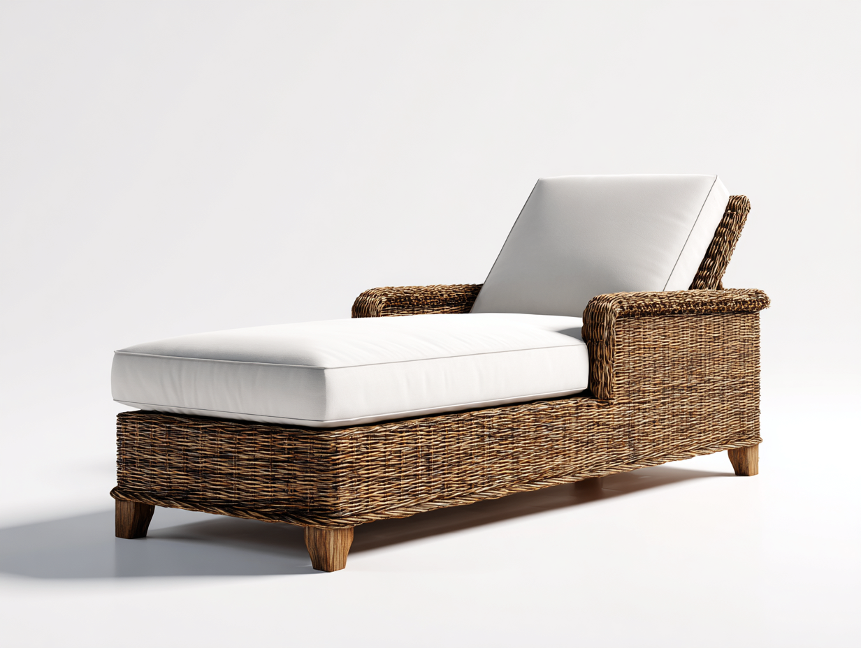 Sonnenliege - Polyrattan-Polyester - 201 x 71 x 36 cm - Weiß-Natur - Moderner Gartenstil-Sofagetyard