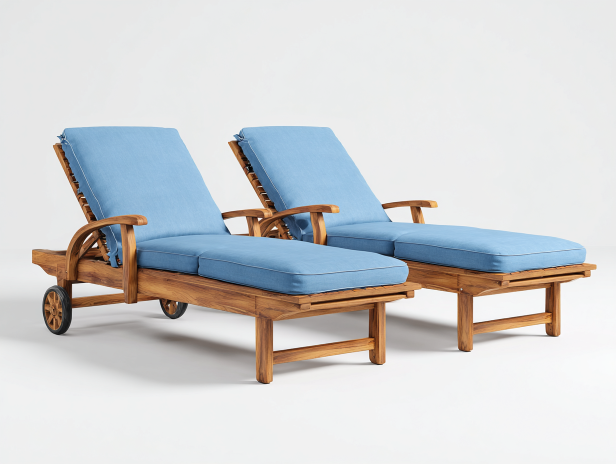 Sonnenliege - Akazienholz-Polyester - 205 x 70 x 35 cm - Blau-Natur - Moderner Gartenstil-Sofagetyard