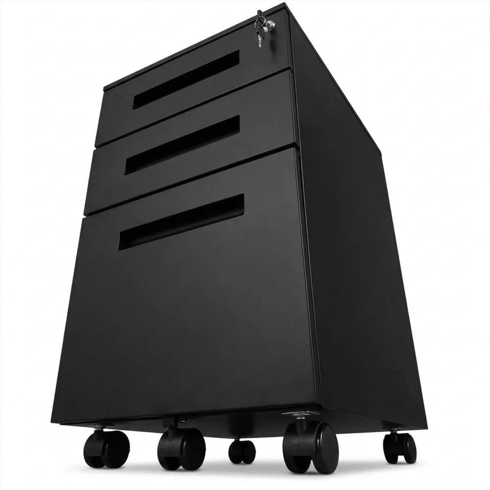 Metall-Rollcontainer mit 3 Schubladen, abschließbares Hängeregister, vormontiert, für Büro und Home Office, Schwarz