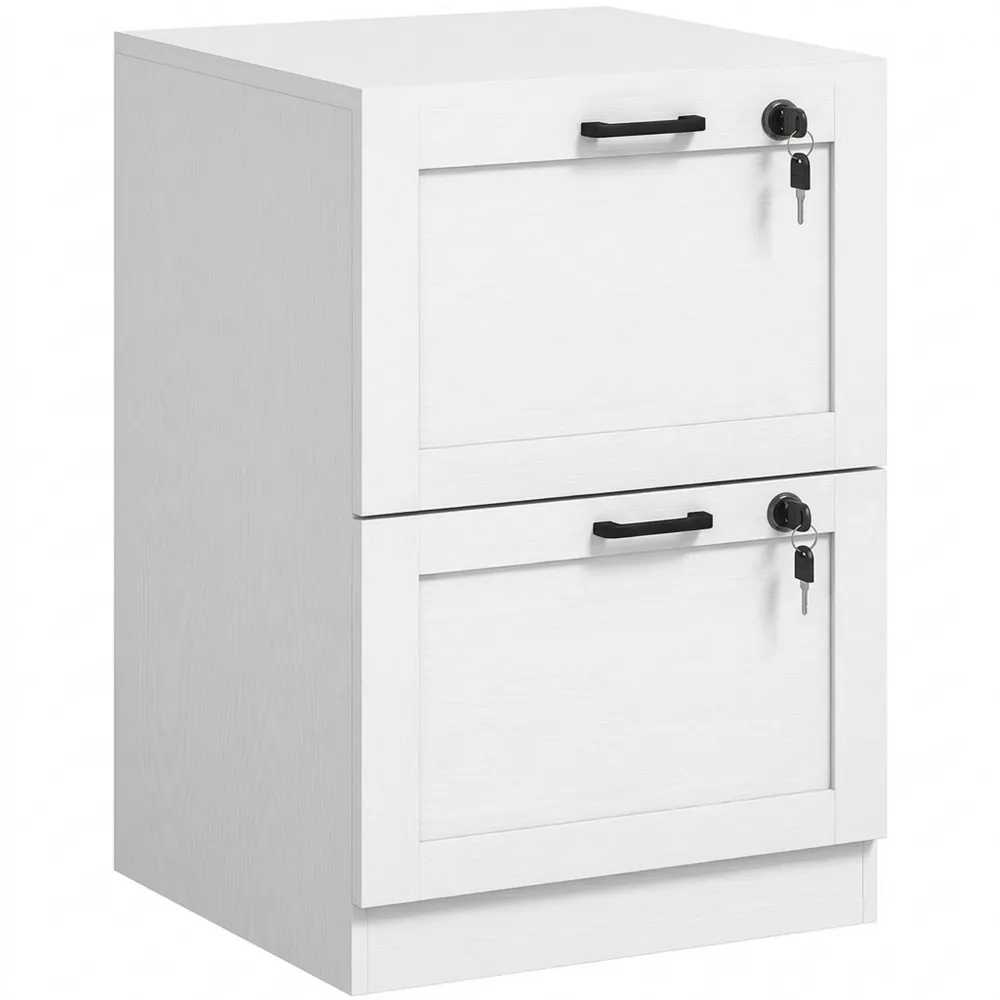 Weiße Aktenschrank mit Schloss, 2 Schubladen für A4 und Briefe, Büroaufbewahrung für Home Office, 40 x 40 x 71 cm