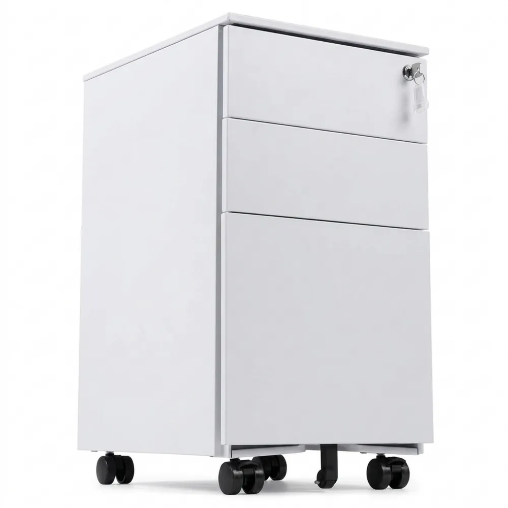 Metall-Aktenschrank mit 3 abschließbaren Schubladen, rollbar, hellgrau