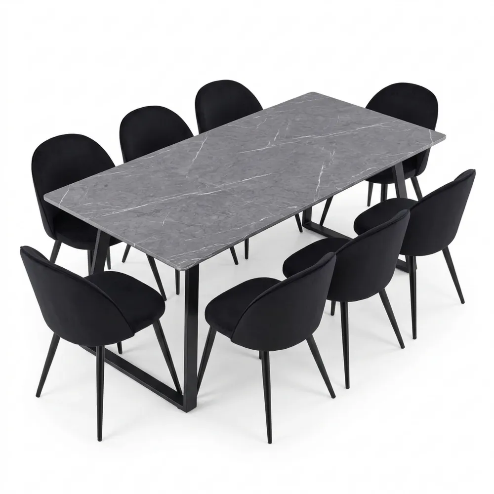 Moderner skandinavischer Essgruppe mit großem Esstisch und 6 Stühlen