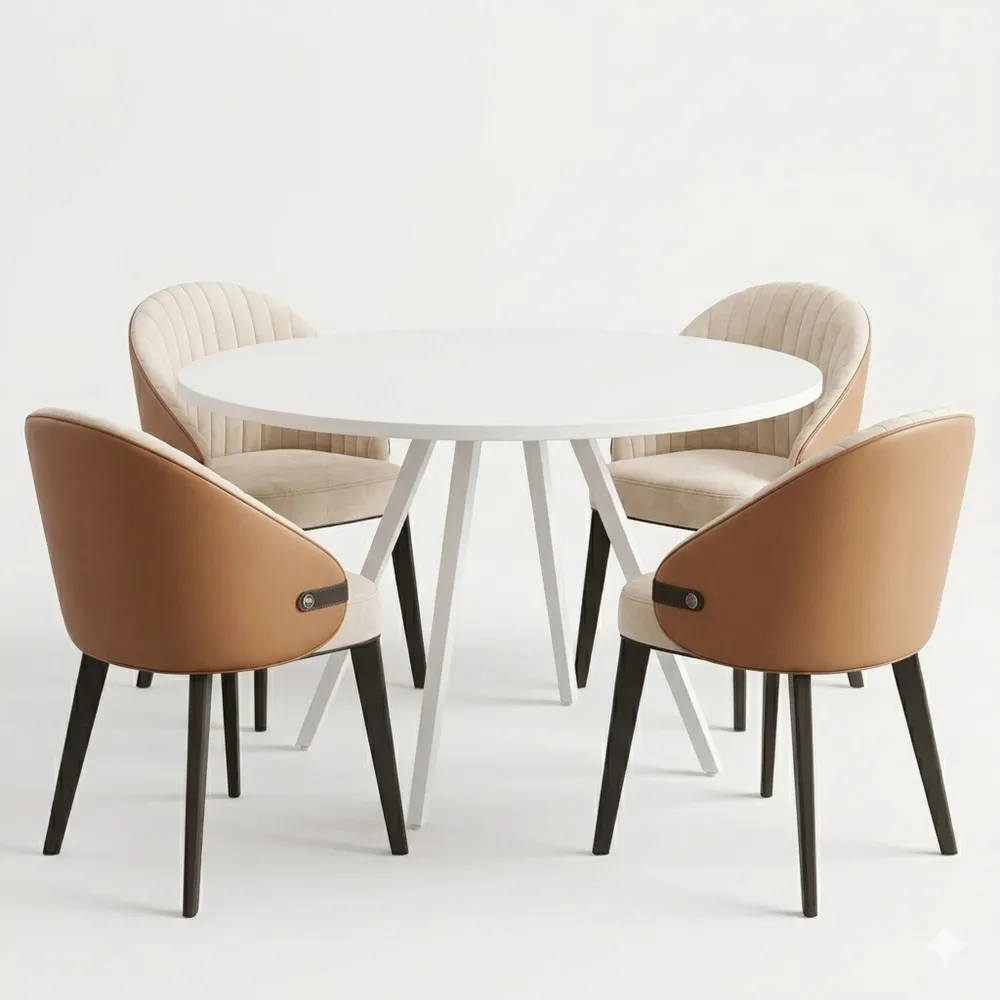 Runder Esstisch 120 cm, moderner Tisch mit Metallgestell, für 4 Personen, Holztisch, weiß