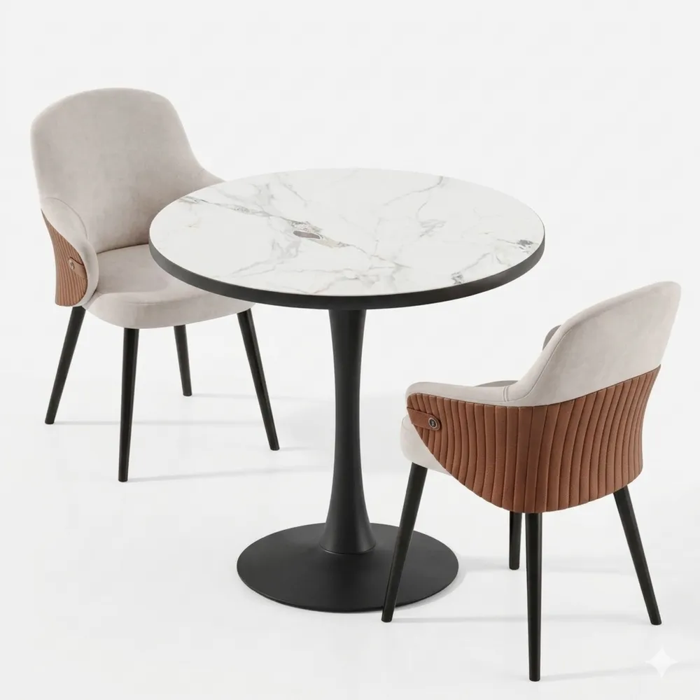 Runder Esstisch aus Marmor, Weiß, Für Küche und Wohnzimmer, 77x77 cm