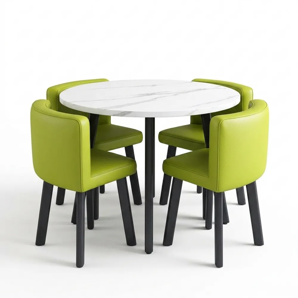 Runder Esstisch mit 4 Stühlen, Esszimmer-Sitzgruppe, Moderner Konferenztisch, Platzsparende Lösung