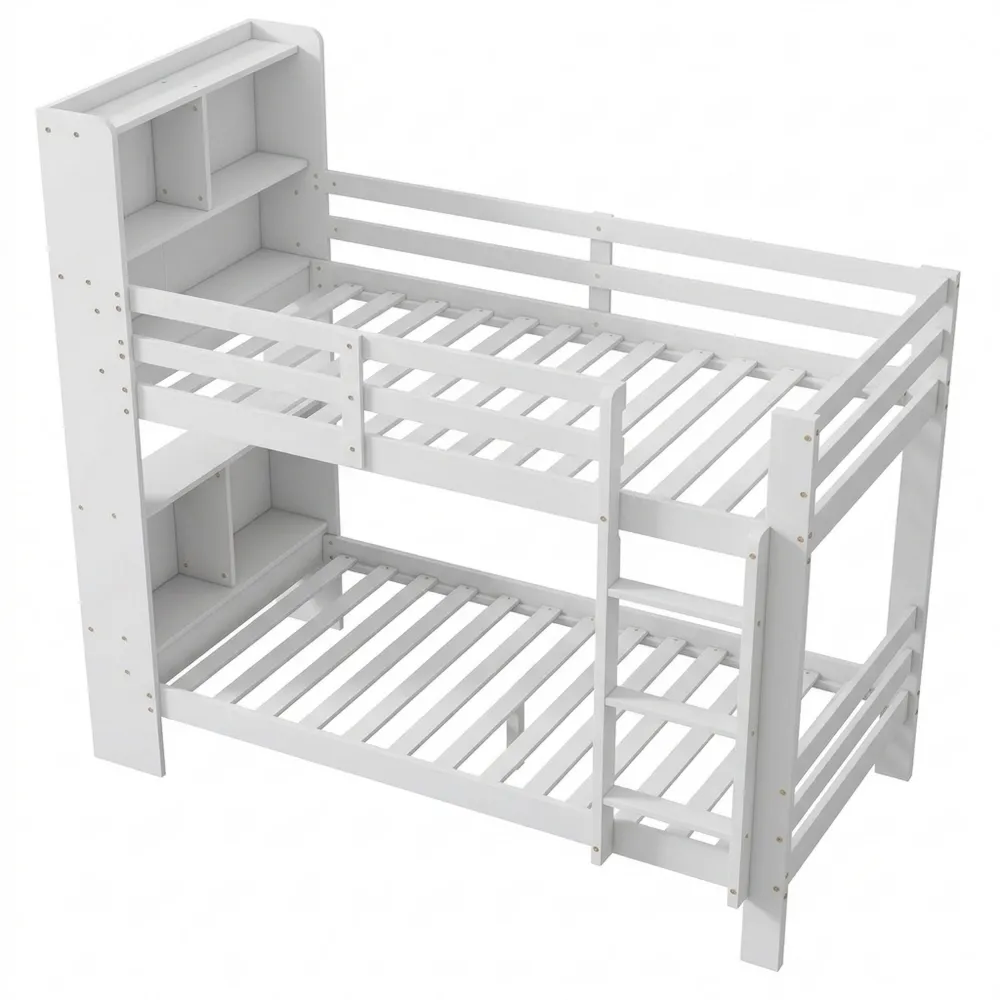 Holzbett mit Leiter und Stauraum für Kinder, 90x200 cm