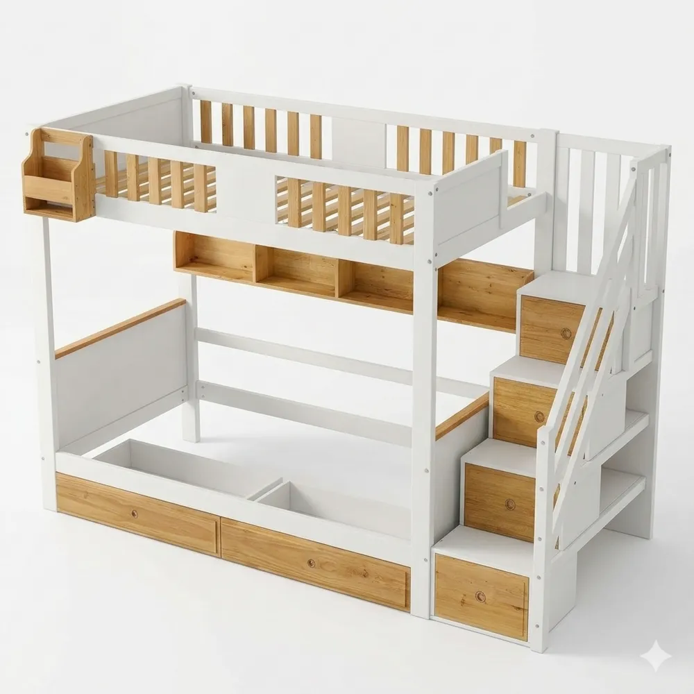 Platzsparendes Etagenbett für Kinder mit Stauraum und Sicherheitsgeländer