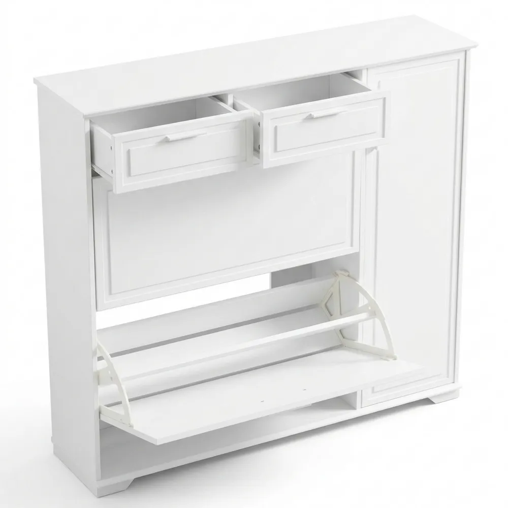 Schmaler Schuhschrank mit 2 Klappen und Schubladen