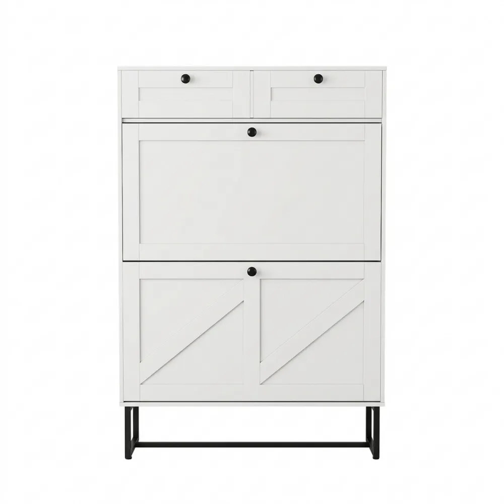 Schmaler Schuhschrank mit Klappen und Schubladen für Eingangsbereich